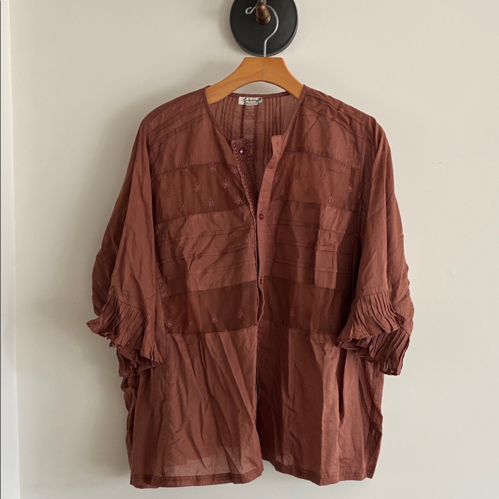 Free People Rustic Brown Button-Front Tunic Top
